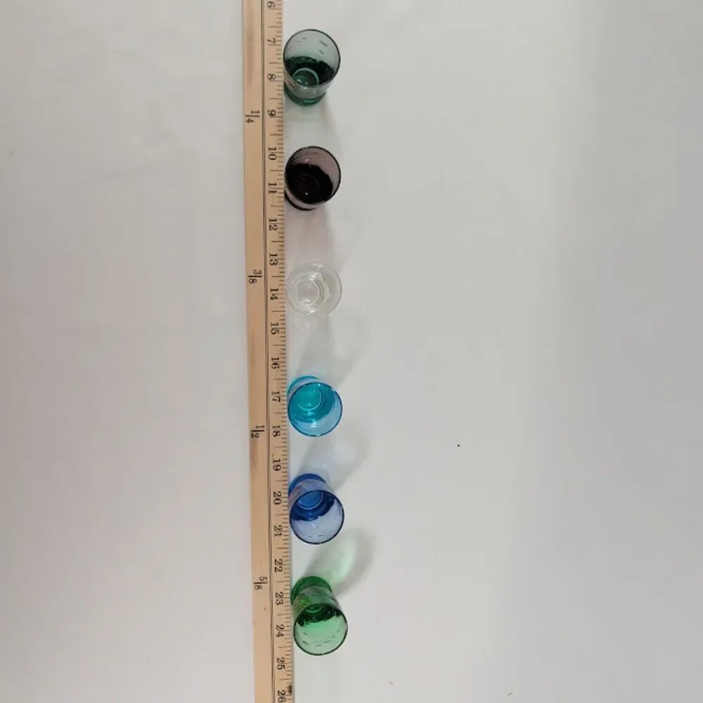 Vintage Set of 6 Colored Etched Cordial Liqueur Glasses 1-1.5 oz Korea